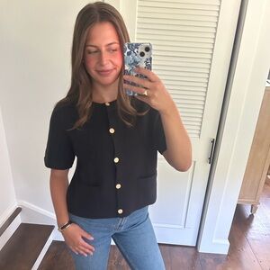 Abercrombie Black Short Sleeve Cardigan with Gold Buttons